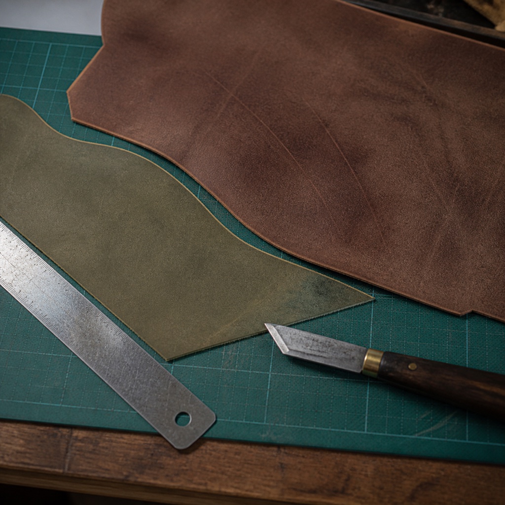 Cutting a leather panel by hand