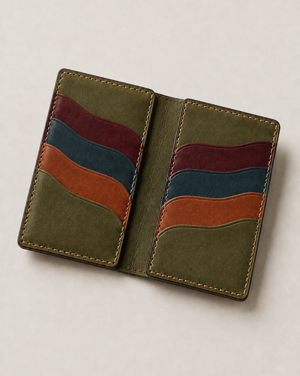 Card wallet in olive leather