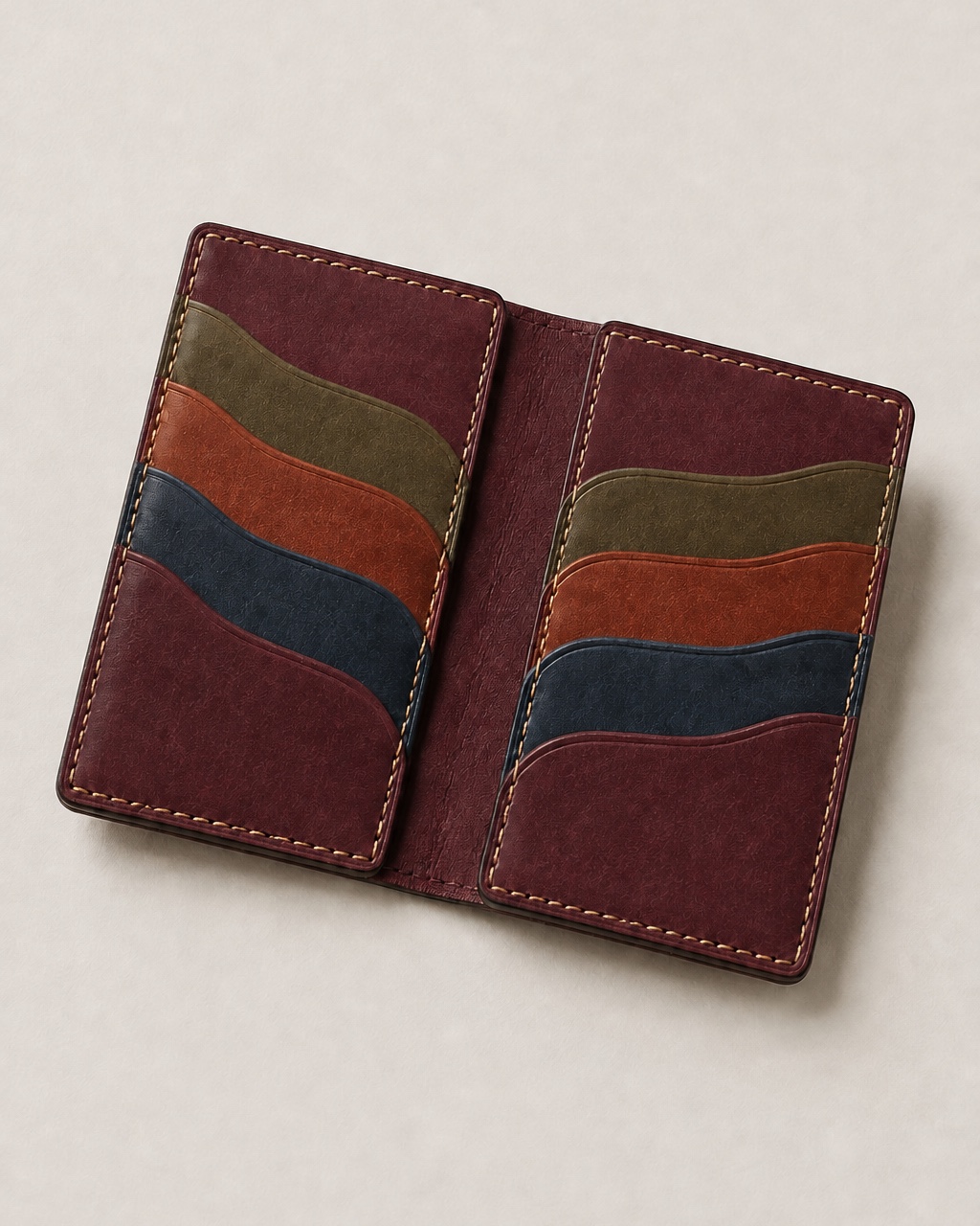 Card wallet in oxblood leather